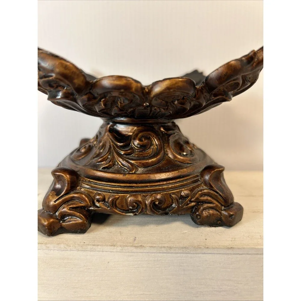 3 To 4” Candle Bowl Deep Brown Resin composite Old World Elegant Tuscan Decor